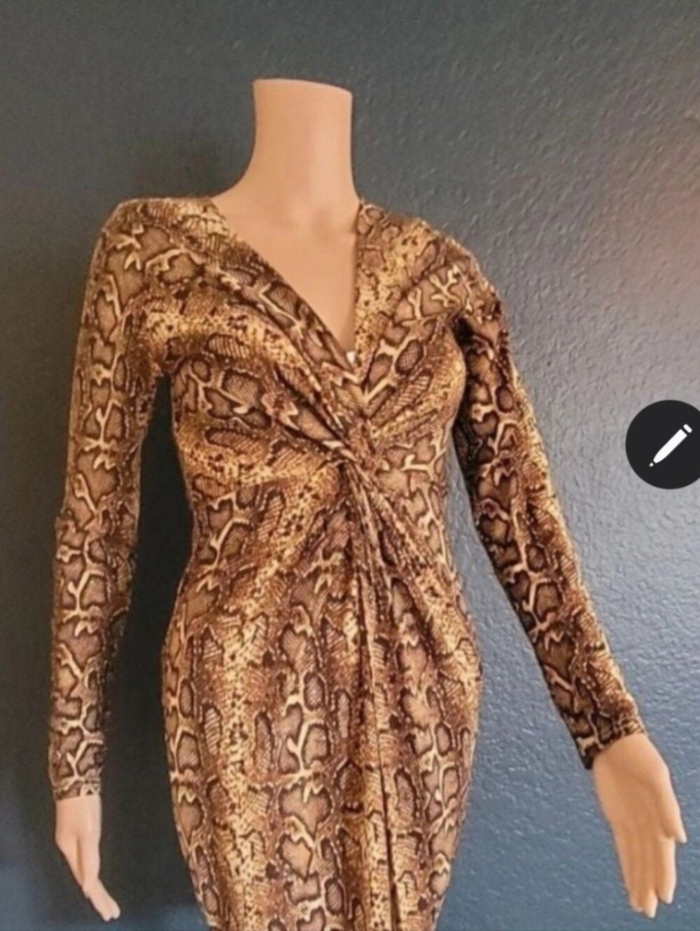 Windsor Brown Snake-Print Twist Front Long Sleeve Dress